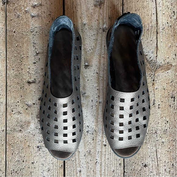 Arche Drick Laser Cut Leather Peep Toe Flats Bronze EU 39 US 8 - Picture 2 of 11